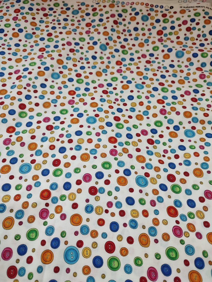 ロラライハリス Button Dots 白地  USAコットン カラフル ボタン