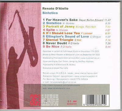 Renato D'Alello／SINTETICO【中古CD】イタリア・サックス奏者 レナト・ダレリオ_画像2