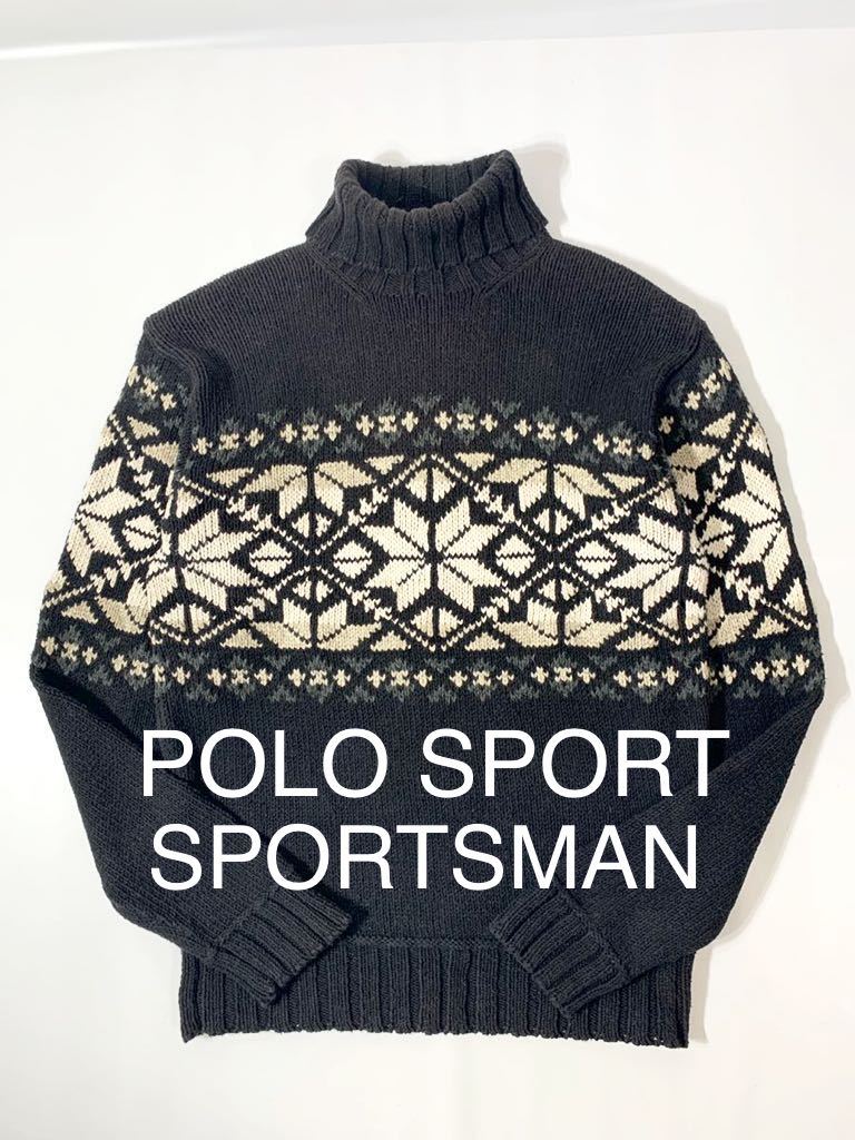 レア！POLO SPORT Ralph Lauren 雪柄 タートルネック 綿×麻 ニット セーター ポロスポーツ SPORTSMANタグ  ノルディック柄 ラルフローレン