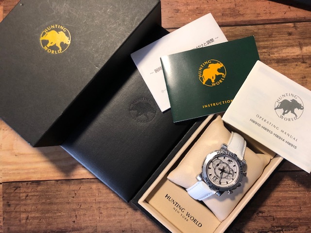  as good as new rare accessory have HUNTING WORLD Hunting World chronograph Date HW913 original leather belt +D buckle quarts men's wristwatch 