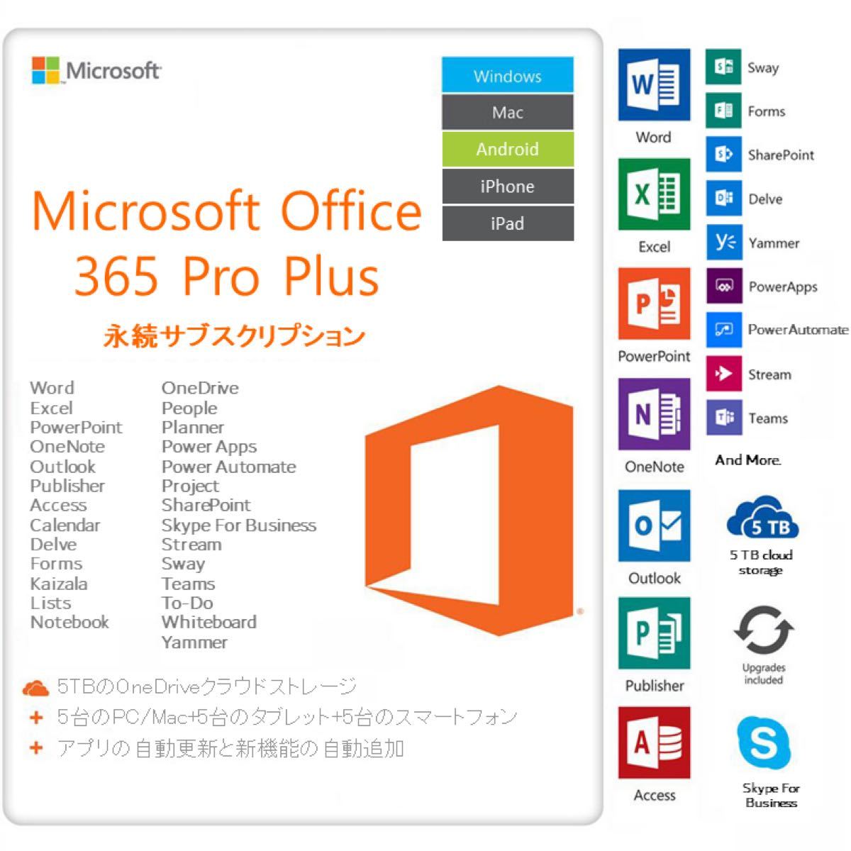 Microsoft Office 365 Pro Plus 永続サブスクリプション 【1アカウント付き】 YM006