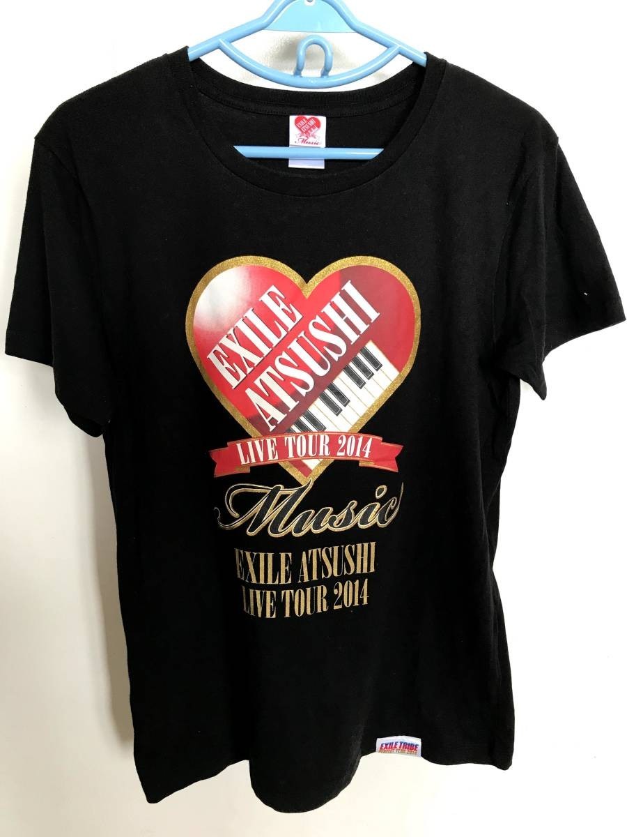 02M4367ATSUSHI LIVE TOUR 2014 Music ロゴプリント Tシャツ 半袖 クルーネック 黒系 こっとコットン100% M