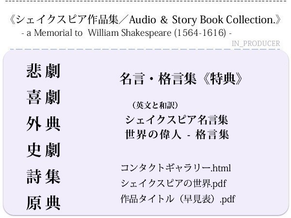 【英語耳を作るDVD】速聴対応■聞き流す英会話教材《名作シェイクスピア作品集》約64時間分のオーディオブック作品を収録★英文冊子PDF付★_シェイクスピア朗読作品、約64時間分を収録