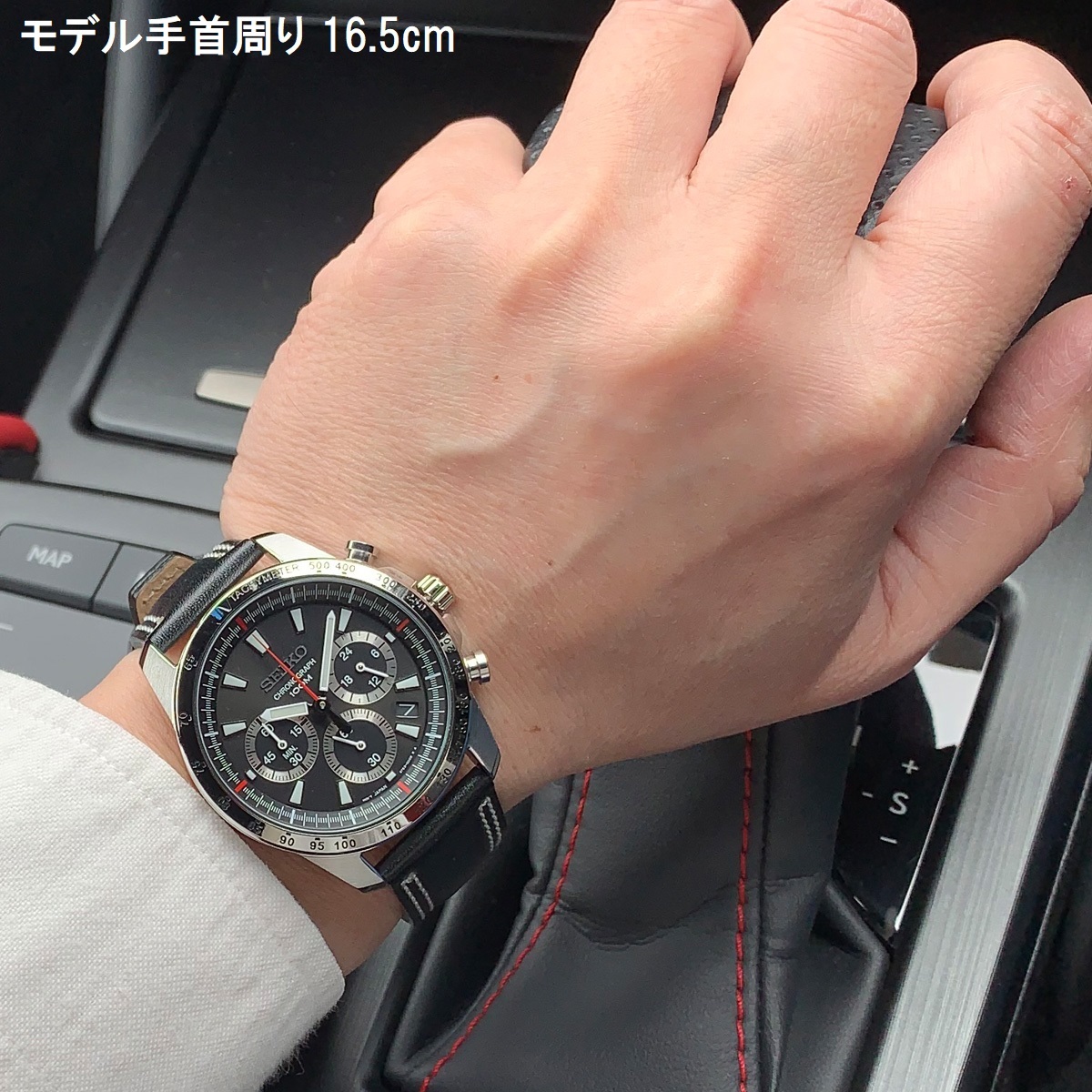 セイコー新品 100m防水クロノグラフ本革ベルト腕時計メンズ逆輸入