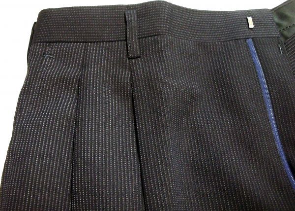 バーゲン市 春夏毛混ブラック blackドットペンシルストライプ シングルスーツ94-A5|PayPayフリマ ab★80’レトロ春夏薄地毛混ダークグレーgrayストライプパンツ-82
