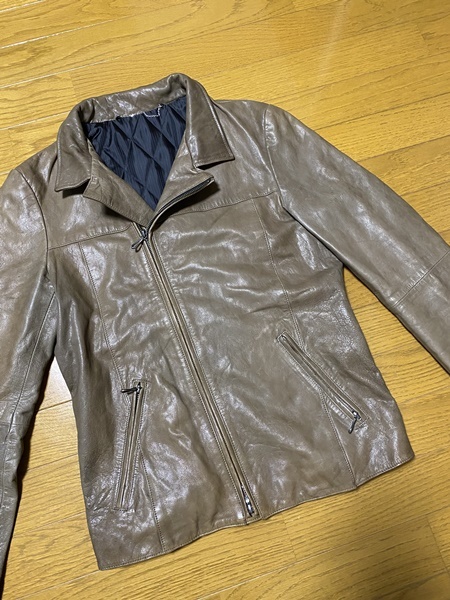 【5351 POUR LES HOMMES】定価59,400 Semi Double Riders Jacket セミダブルライダースレザージャケット 3 やぎ革 0280090000 アバハウス_画像3