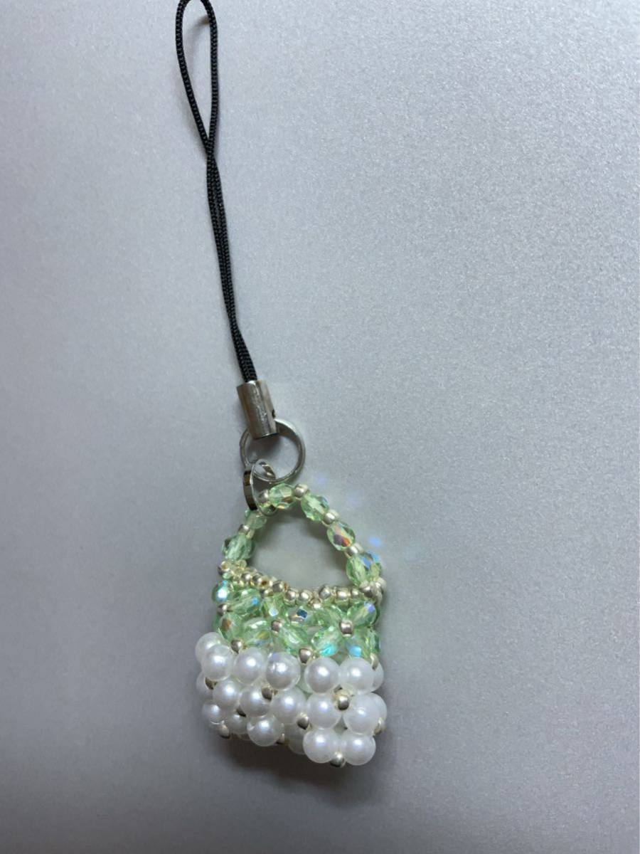 * beads strap bag motif light green × pearl × Gold | hand made * charm * handmade *