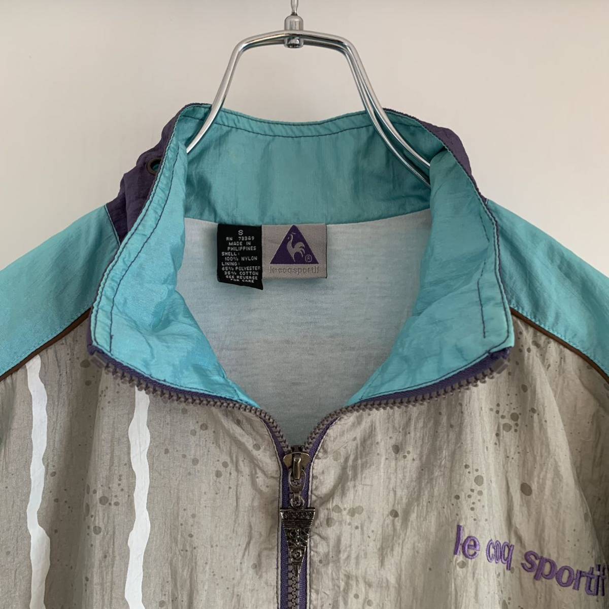 【希少】90s le coq sportif ルコック ナイロン ジャケット旧ロゴ マルチ ペールカラー 淡色 ヴィンテージ_画像7