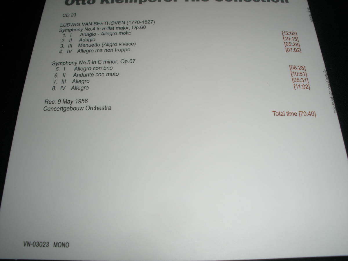 クレンペラー ベートーヴェン 交響曲 5番 運命 4番 アムステルダム コンセルトヘボウ管弦楽団 1956 紙 美品の画像2