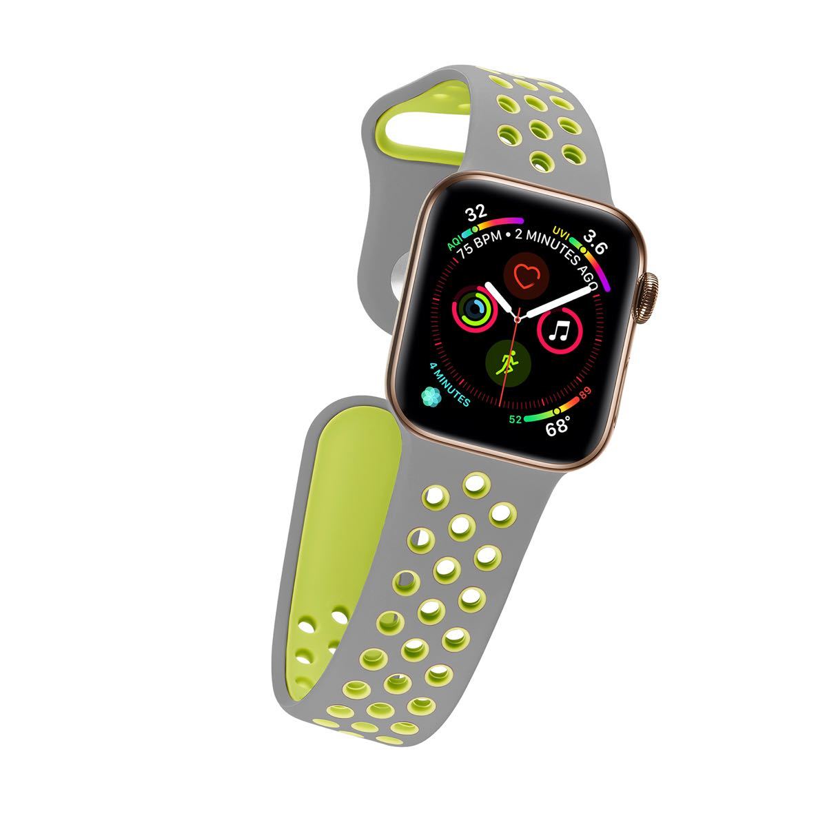 グレー　42/44/45mm Apple Watch用 バンド シリコン製 多空気穴通気性 スポーツ