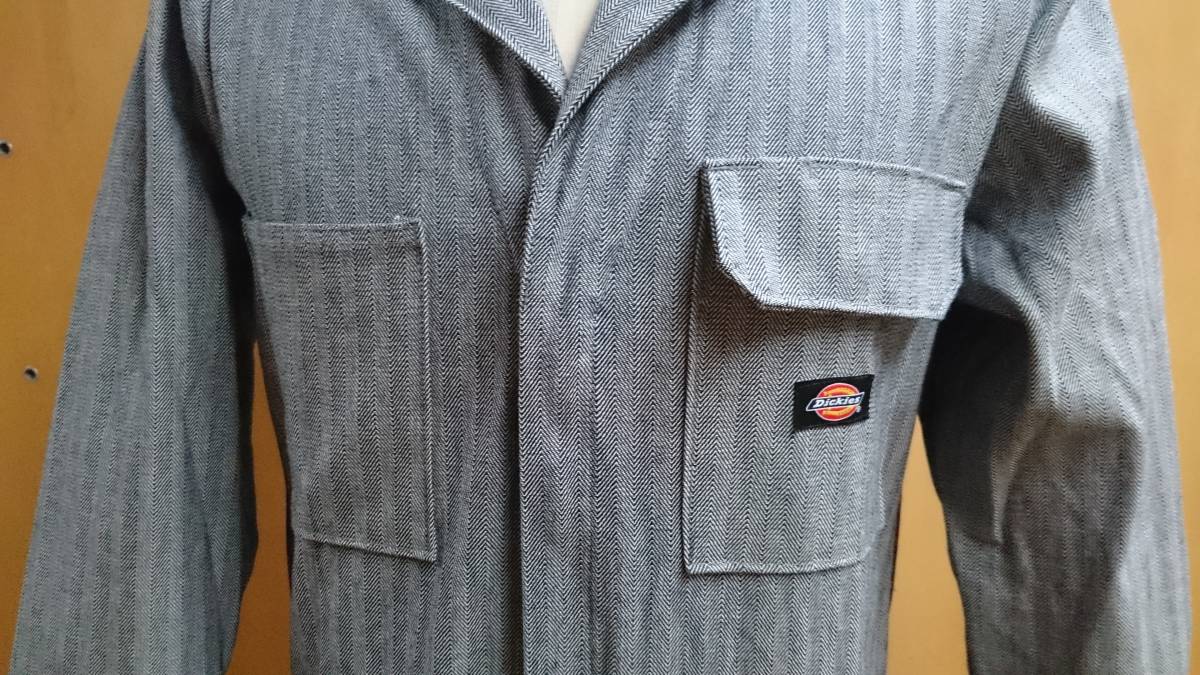 DICKIES☆ディッキーズ☆48977☆長袖ツナギ☆フィッシャーストライプカバーオール☆作業服☆つなぎ_胸ポケット