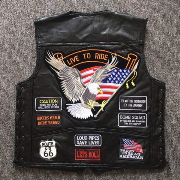 Кожа лучшая вышивка мужская мотоцикл Men's Eagle Patch Best US Flag /QRLT200211B /3XL Size