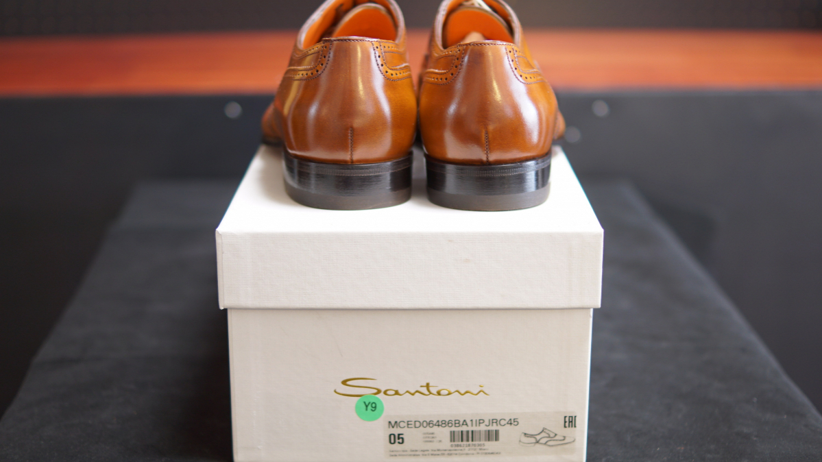 1円スタート【未使用 箱袋付】サントーニ◆SANTONI◆UK5◆24㎝相当◆ライトブラウン◆茶色◆ウイングチップ◆レザーソール◆イタリアSe_画像6