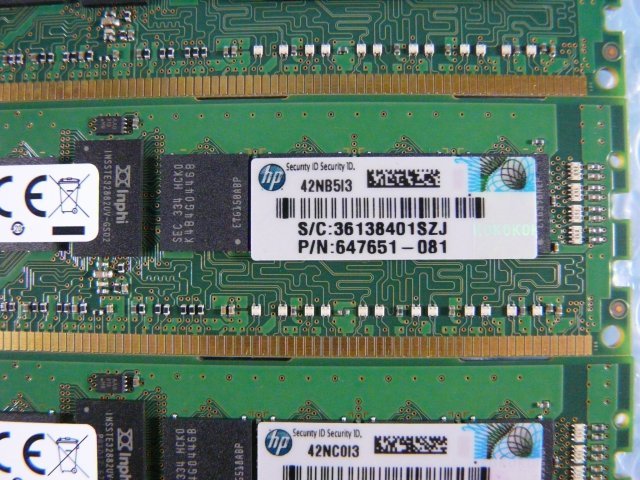 1GWU // 8GB 3枚セット計24GB DDR3-1600 PC3-12800R Registered RDIMM 1Rx4 M393B1G70BH0-CK0Q9 647651-081//HP ProLiant DL380p Gen8 取外_画像6