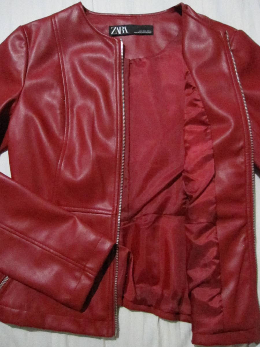 ZARA ザラ フェイクレザー ジャケット ライダース レッド S 美シルエット 超美品 ZARA ザラ フェイクレザー ジャケット ライダース レッド S 美シルエット 超美品