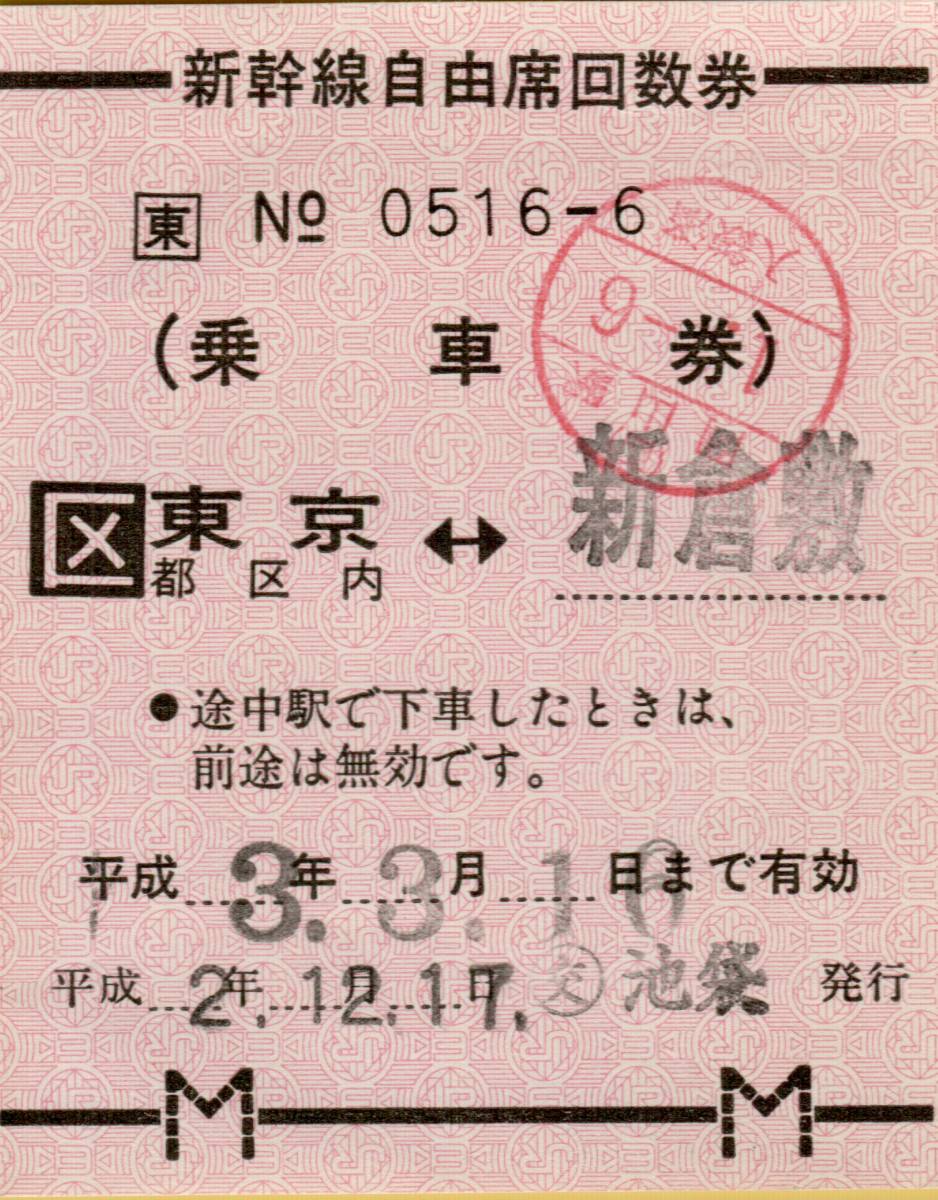 ◎ ＪＲ東 【 新幹線 自由席特急回数券 】 区）東京都区内 ←→ 新倉敷（ 乗車券 ）Ｈ２.１２.１７ 　 交）池袋 発行_画像1