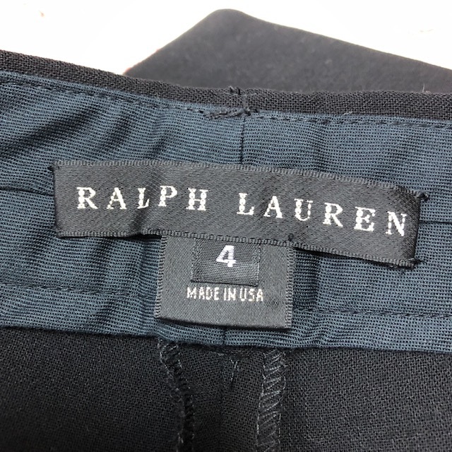 美品 90s～ USA製 Ralph Lauren ストレッチウールスラックスパンツ ダブル 4(S～M) 黒 ヴィンテージ ラルフローレン フレア　秋冬 ●156_画像5