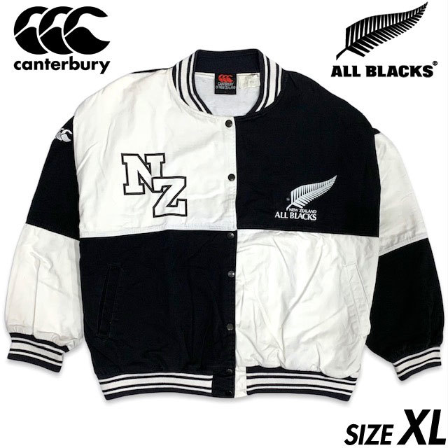 爆買い！ 希少■CANTERBURY (カンタベリー) NEW ZEALAND ALL BLACKS (ニュージーランド オールブラックス)ヴィンテージ コットン スタジャン 白黒 XL その他