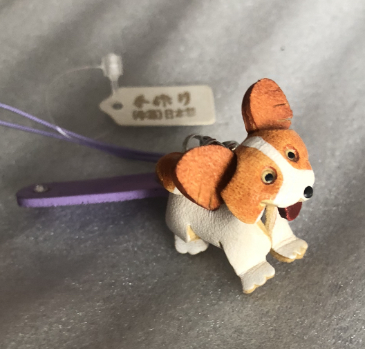 日本製 犬 モチーフ 本革 手作り キーホルダー チャーム アクセサリー ハンドメイド DOG パピヨン 工芸品 職人 好きに も_画像1