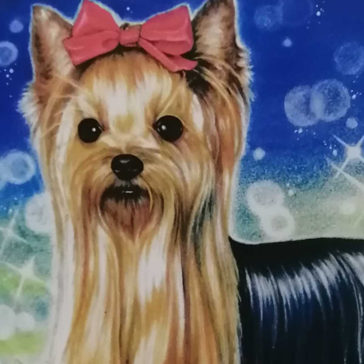 B5 手描きイラストプリント プルメリア ヨーキー ヨークシャーテリア 可愛い 犬 絵 限定販売 絵