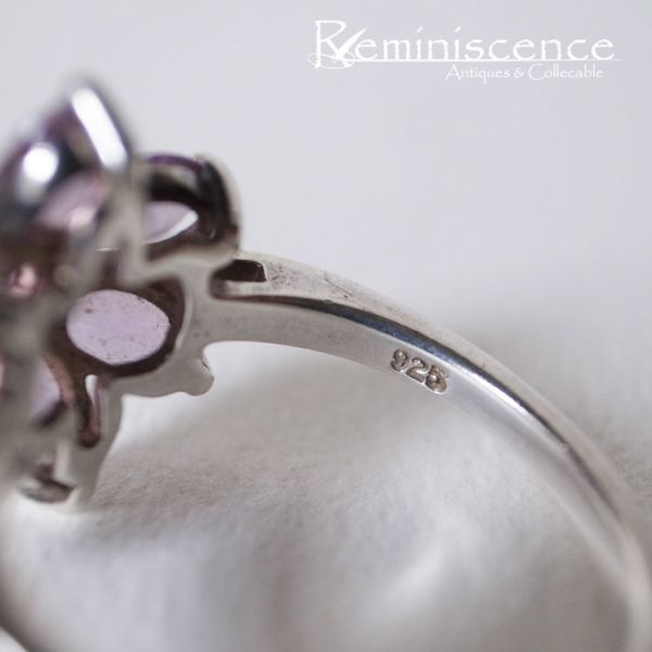 [ лиловый. маленький цветок . палец .....] Vintage Англия серебряное кольцо кольцо аметист стакан **Vintage Amethyst Glass Silver Ring