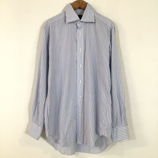 美品 Maker’s Shirt メーカズシャツ 鎌倉シャツ ストライプシャツ メンズ 38-82 ブルーストライプ_画像1