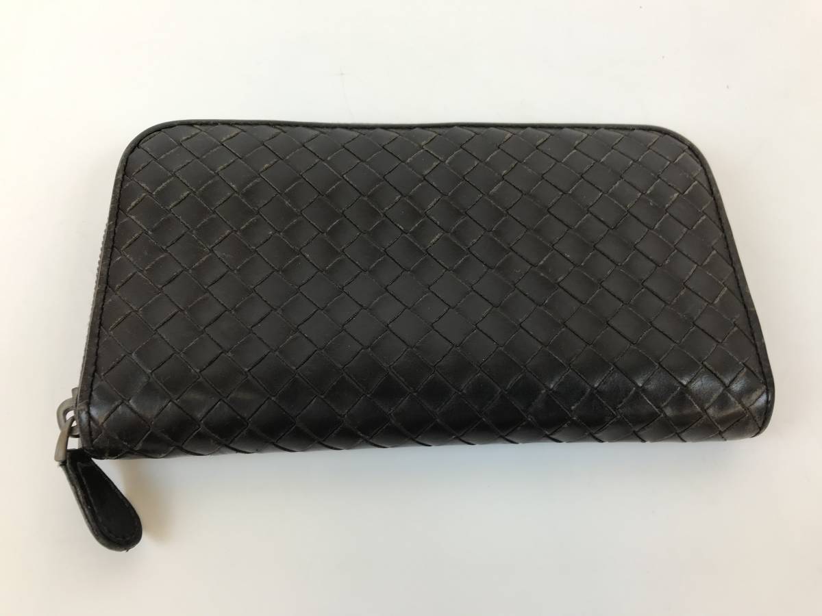 中古★BOTTEGA VENETA【ボッテガヴェネタ】イントレチャート レザー ラウンドファスナー ラウンドジップ 長財布 　♯102530-153_画像1