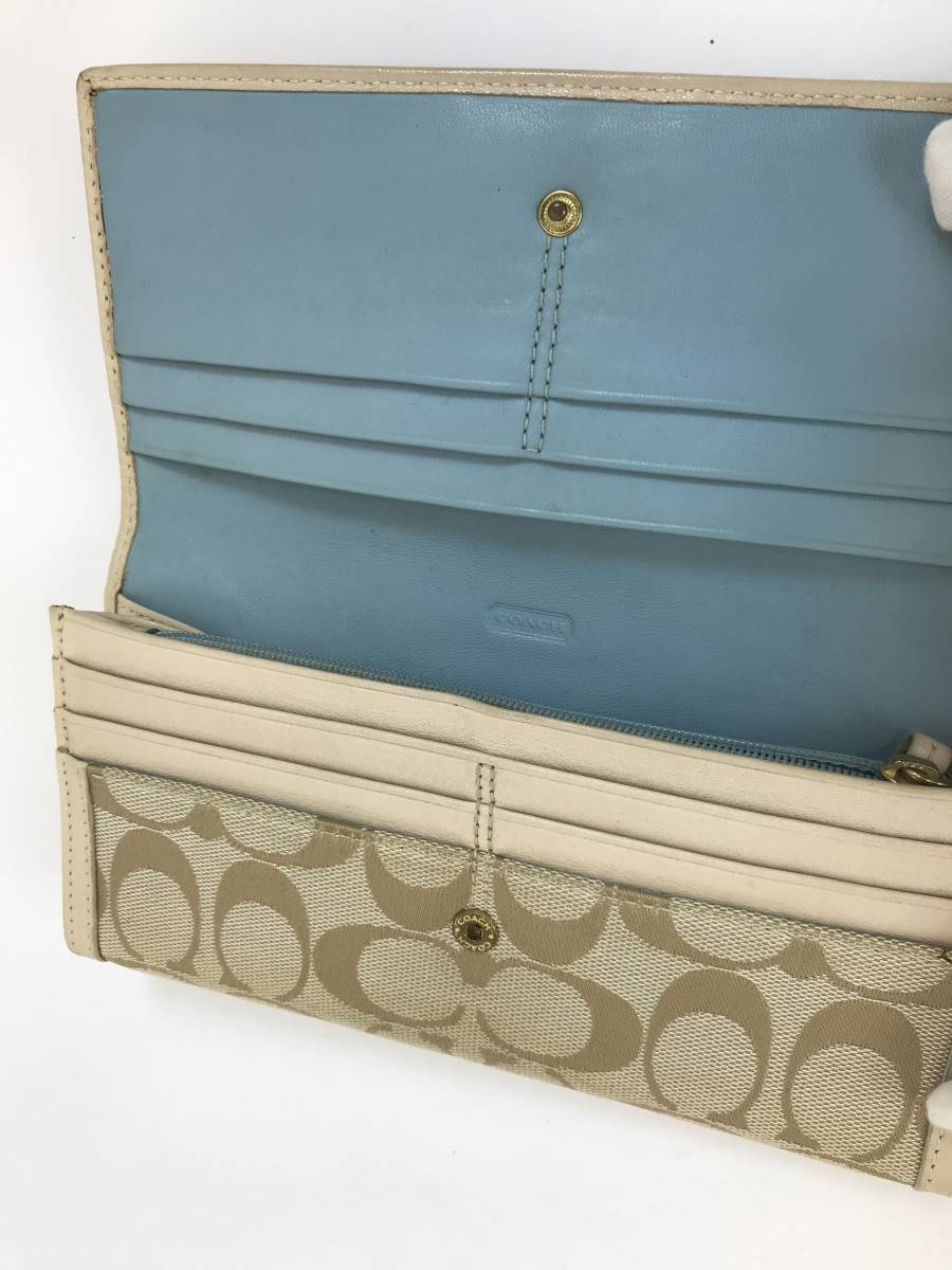 中古良品☆COACH【コーチ】長財布　ベージュ系　シグネチャー　キャンバス　ウォレット　♯210217-1_画像6