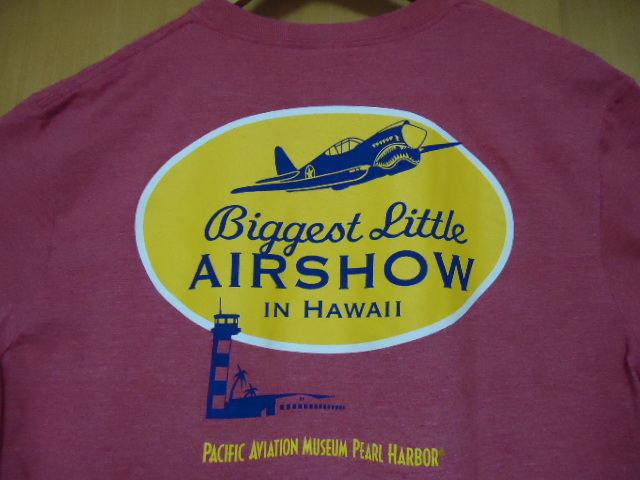 即決　ハワイ　ミリタリー　パールハーバー　AIR SHOW　Ｔシャツ　赤・白斑色　L _画像1