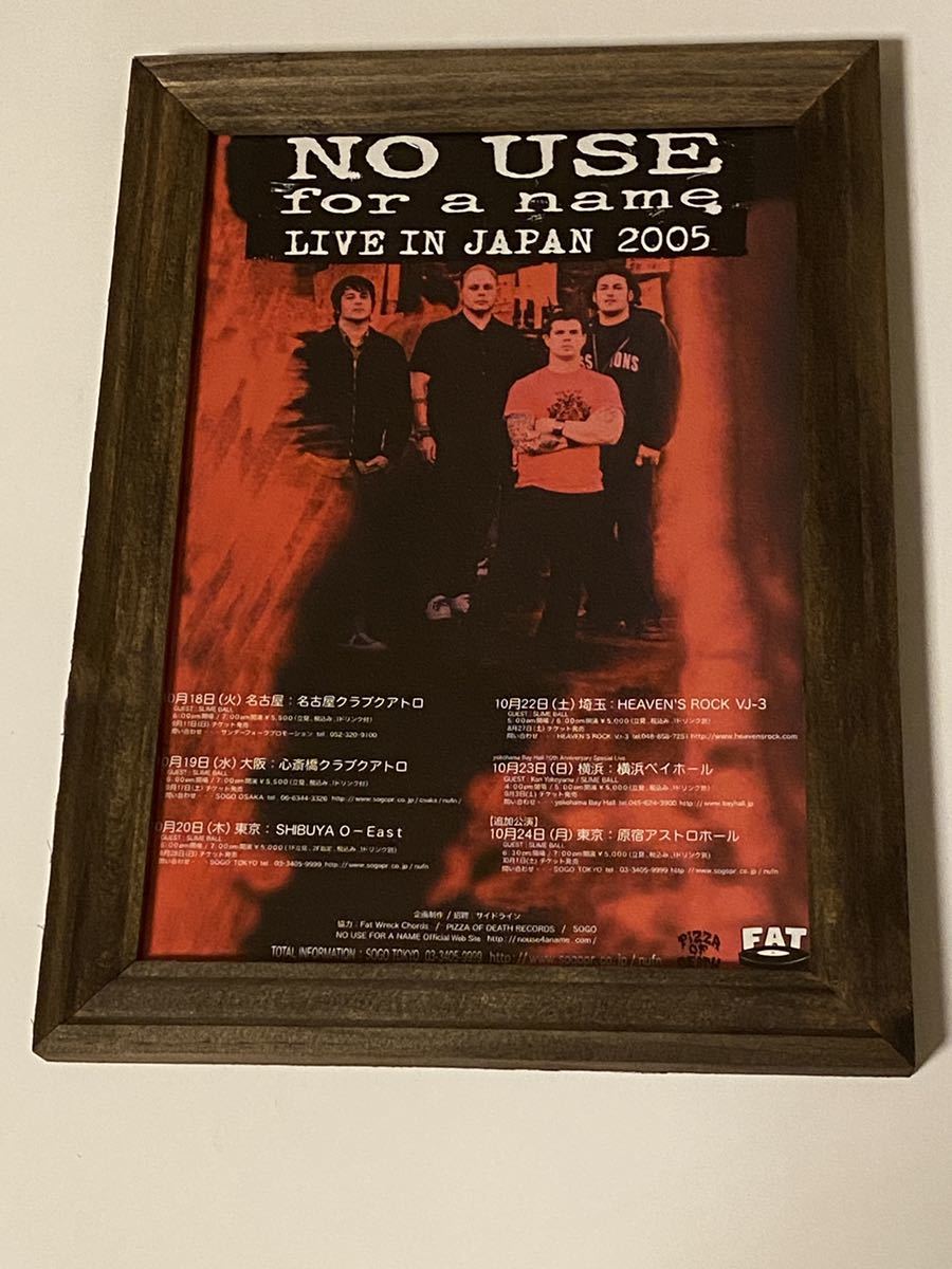 新品同様　NO USE FOR A NAME 来日ツアーフライヤー額付き　fat wreck chords_画像1