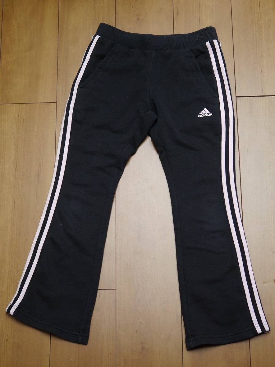 adidas Junior for girl Adidas boots cut pants sweat pants CLIMALITE Clima365 black × pink mountain type Logo 130 size 