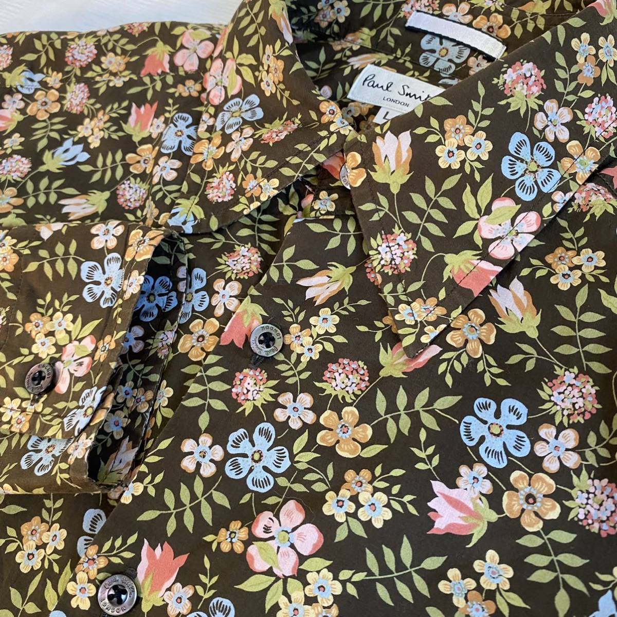 【美品】ポールスミス Paul Smith◆サイズL 花柄 茶系 ブラウン 長袖 総柄シャツy21100401 1