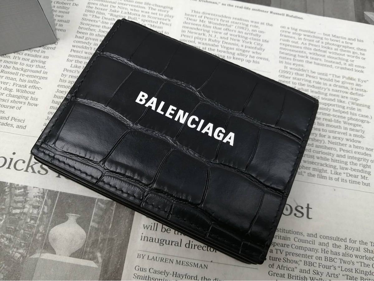 美品！BALENCIAGA バレンシアガ財布 二つ折り クロコ型押し ブラック 付属品有