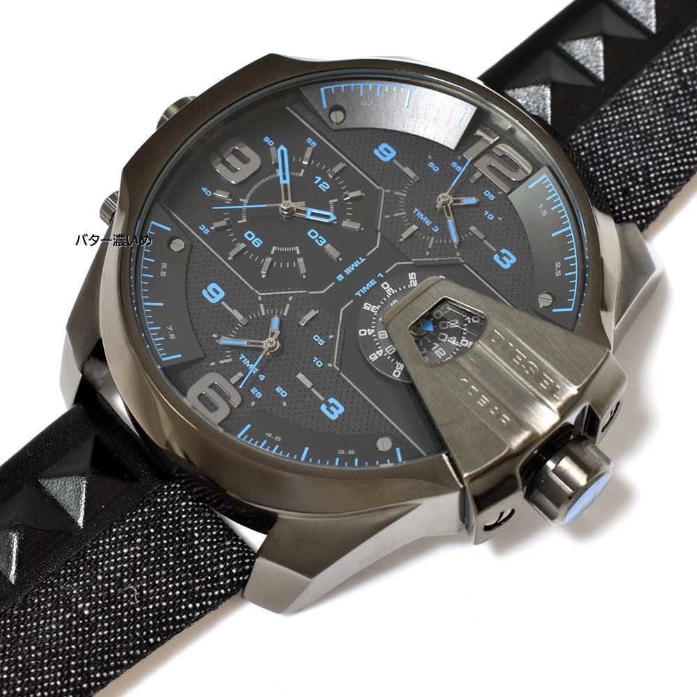 ディーゼル  メンズ 腕時計 4タイム表示 ブラック 革ベルト
