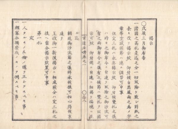 N21100110○官途必携 巻一 明治5年外史局○法制部-掲示 五榜の掲示(五