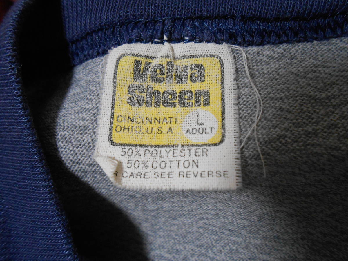 70～80’ｓ USA製！Velva Sheen ベースボールTシャツ ミシガン グレーｘネイビー L ベルバシーン カレッジ アメリカ製 ビンテージの画像5