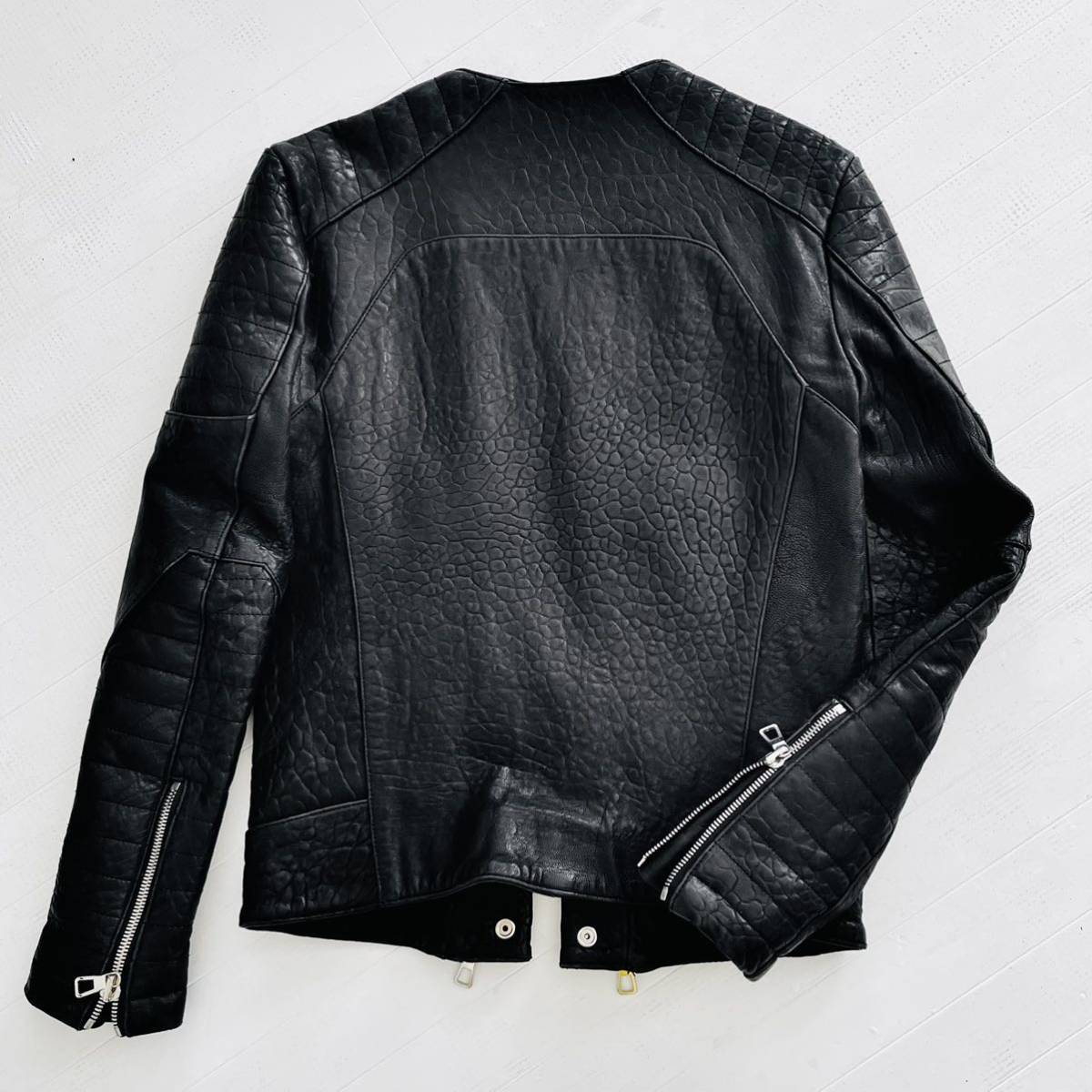 新品 希少 BALMAIN×H&M ライダース ジャケット 羊皮 44 ハンガー 送料無料_画像7