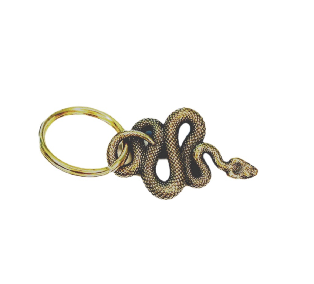 蛇のキーホルダー　真鍮　スネークチャームキーホルダー　爬虫類 お守り 2-2_画像1