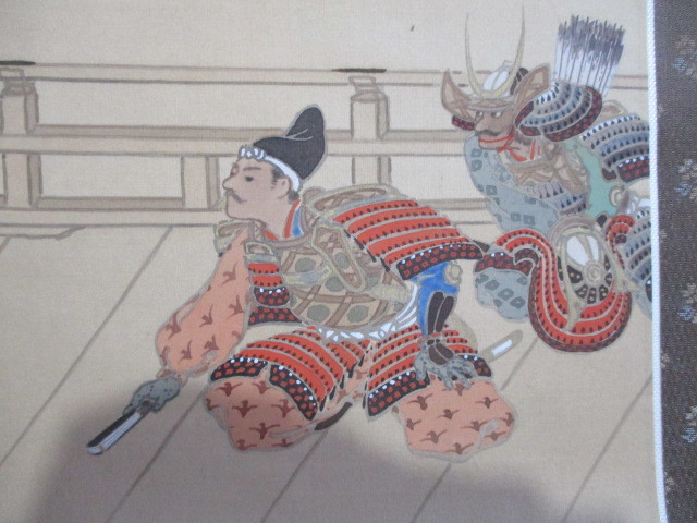 ベルギー製 真筆 希少 伝・長谷川石峯 「曽我兄弟之図」 武者絵 紙本
