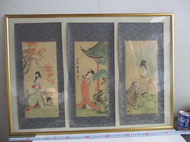 * picture *3 sheets *[ stone .] another * beauty picture * portrait painting * silk book@*.*.. equipped * autograph * frame * heaven woman * interior * antique * old fine art * China old .?*