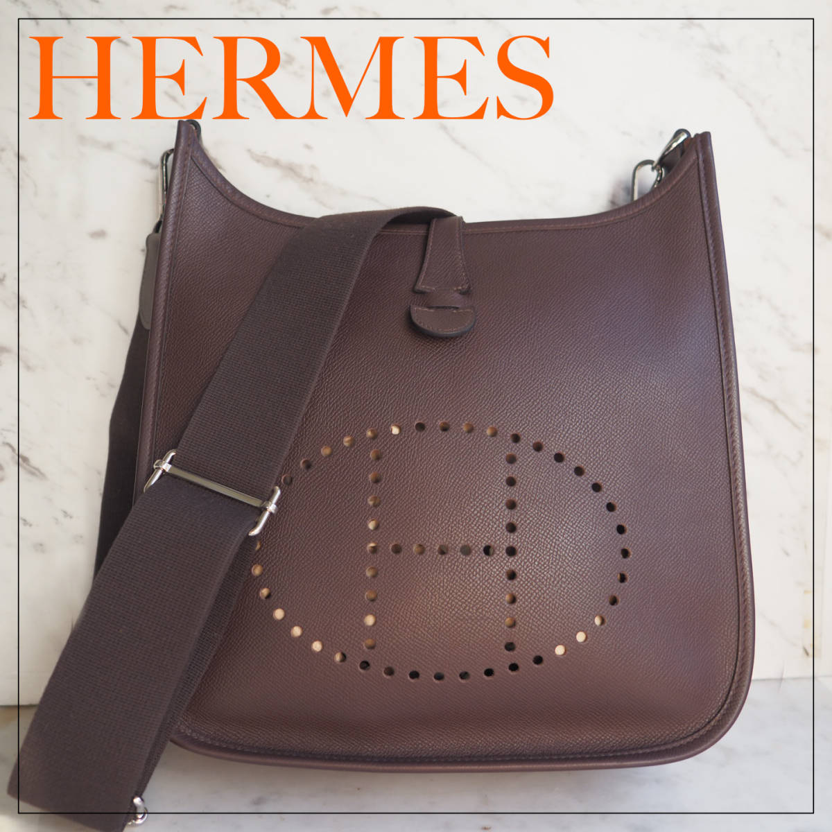 エルメス HERMES エブリン 3 PM ショルダーバッグ エプソン ダークブラウン レザー □L刻印_画像1