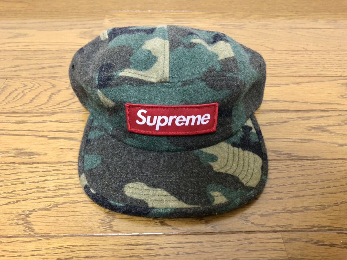 【新品 迷彩 Camo Wool Camp Cap】 supreme leather embossed denim frayed logos washed chino twill cordura small box logo new era