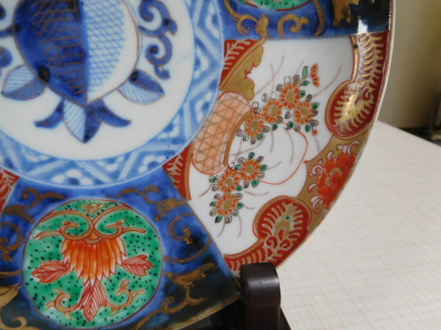  старый Imari цветная роспись фарфор с золотой росписью [ угол удача ] Edo времена окно .. популярный цветок . map прекрасный товар 