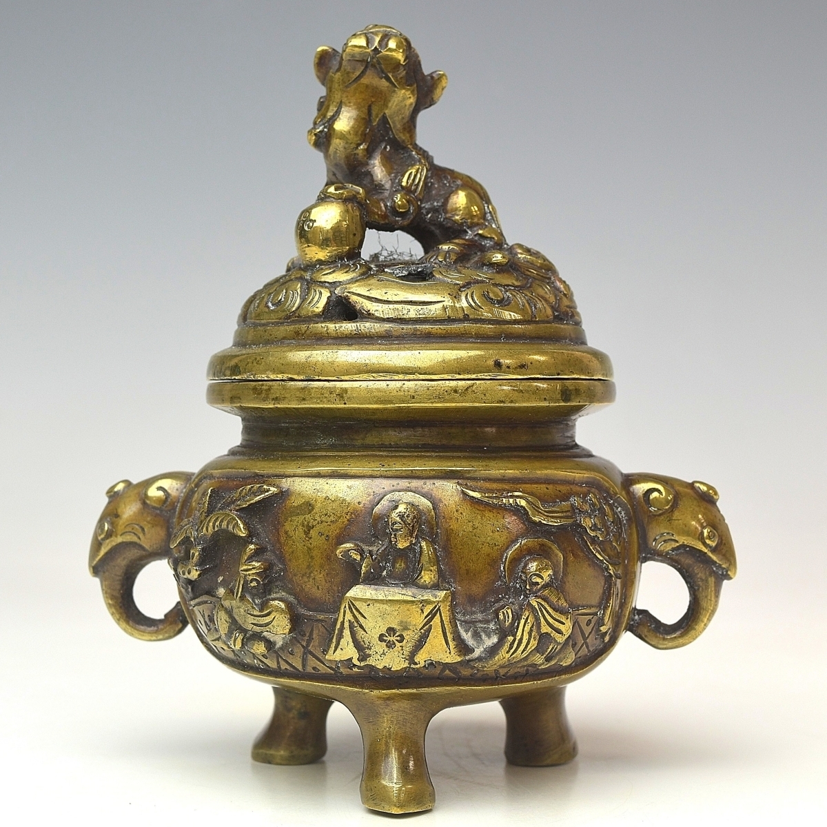 【趣楽】仏教美術　時代　銅器五具足　総重量３５２４ｇ　仏具　香炉　燭台　花瓶　Ｎ１５４１_画像3