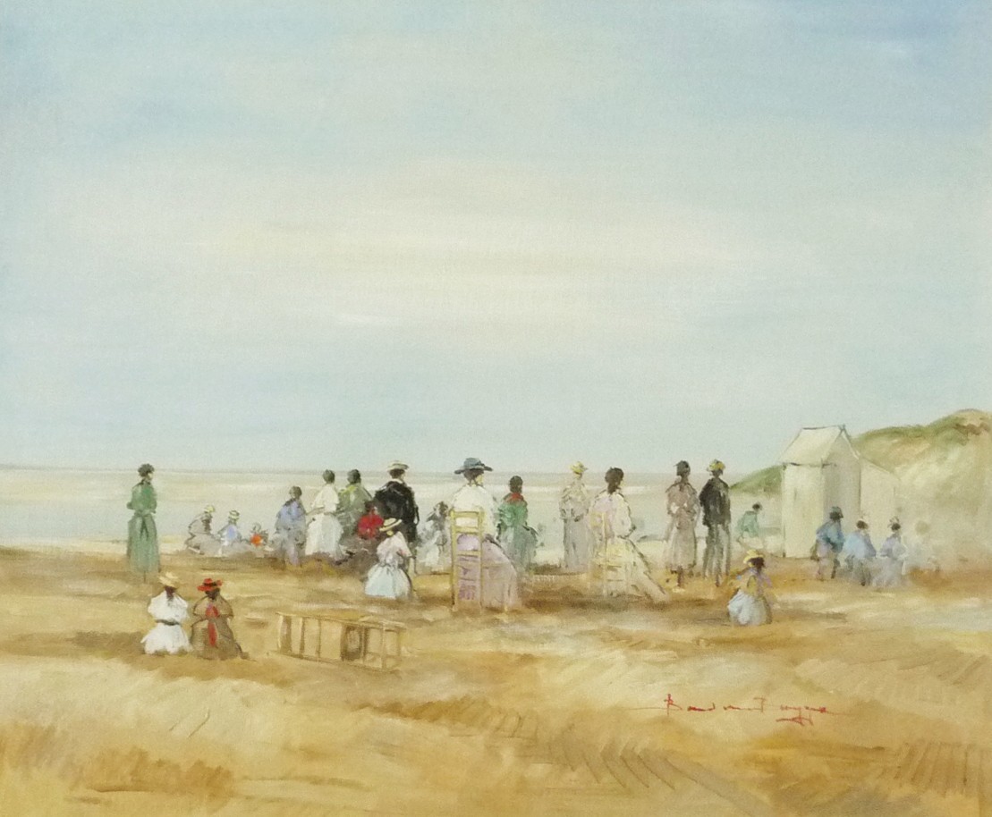 ヨーロッパ絵画 肉筆油絵 F20号 ベルブラッギー作 「浜辺」1_画像1