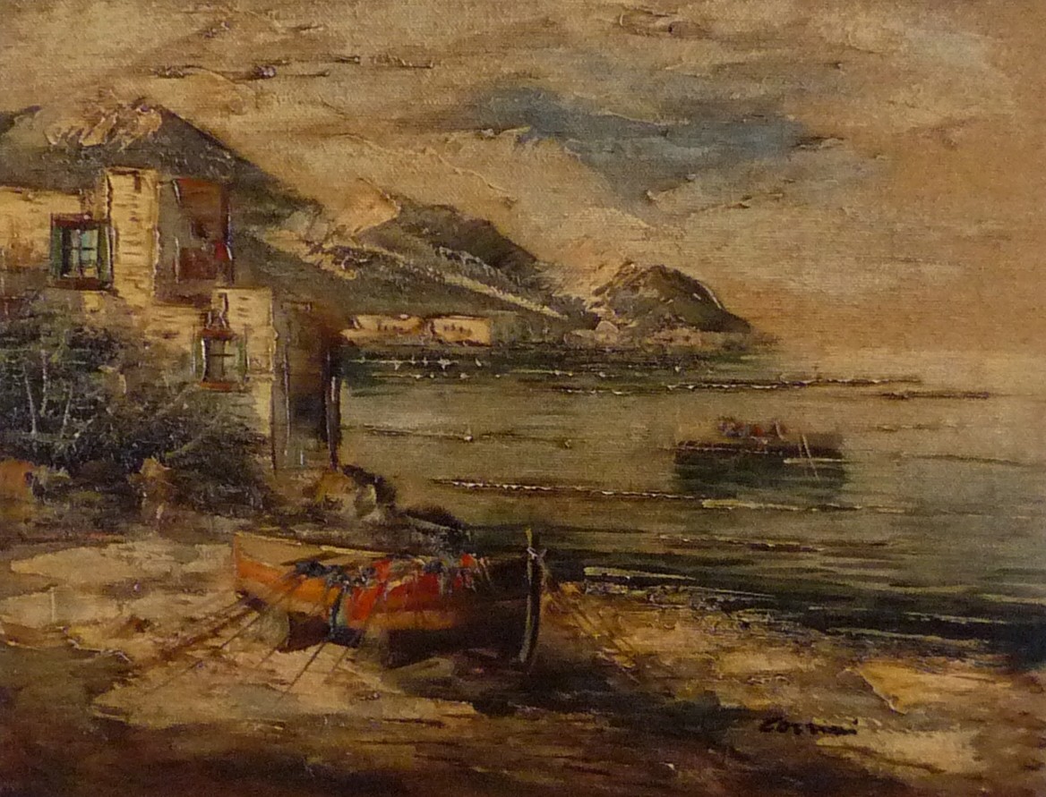 ヨーロッパ絵画 肉筆油絵 F6号 コルシニ作「ナポリの港」23＋新品額縁付_画像3
