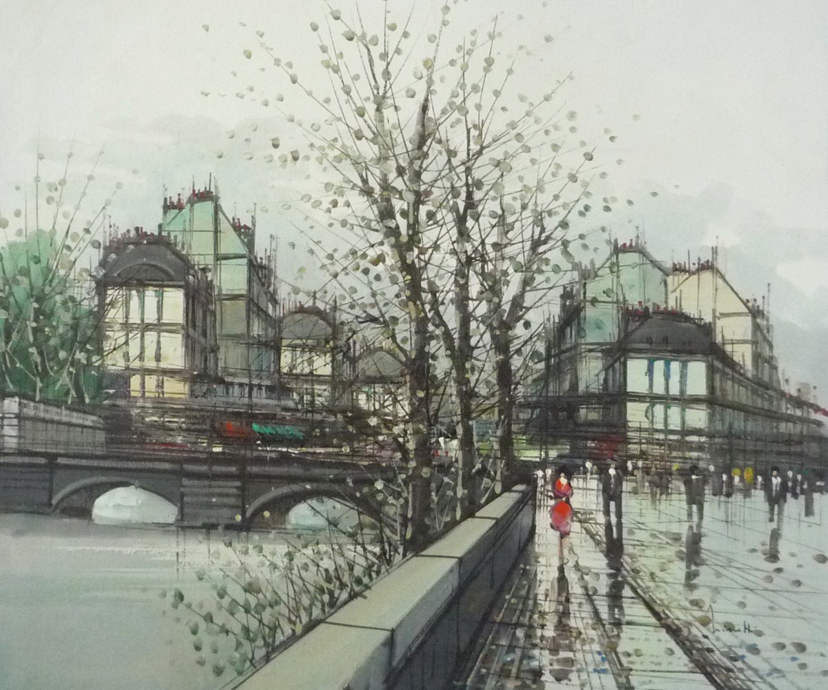 ヨーロッパ絵画 肉筆油絵 F12号 ニネッティ作「パリの街」3