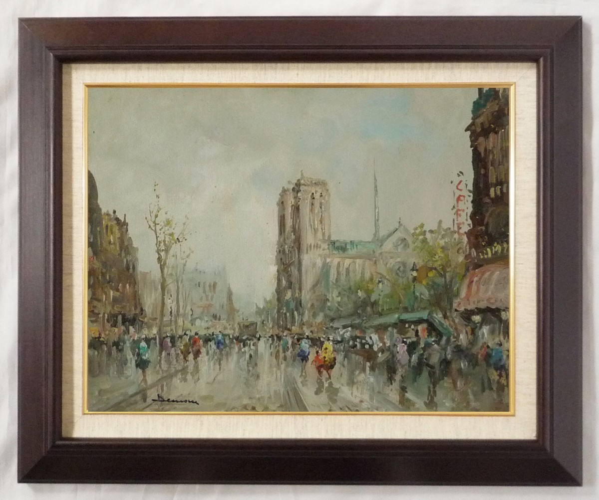  Europe picture autograph oil painting F6 number ti moni work [ Paris. street average .]3+ new goods picture frame attaching 