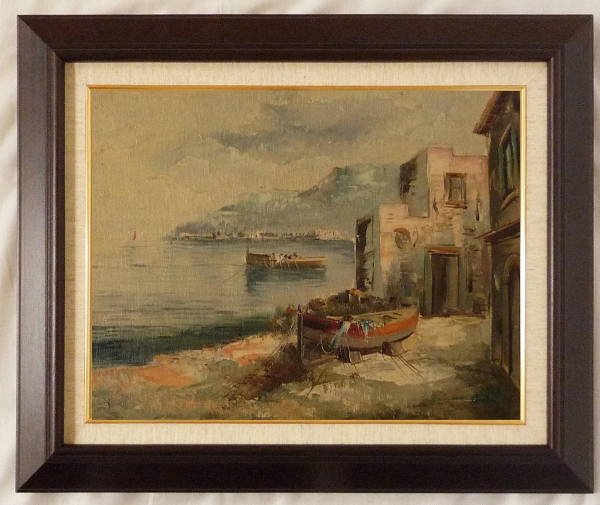 第一ネット ヨーロッパ絵画 コルシニ作「ナポリの港」15＋新品額縁付 F6号 肉筆油絵 自然、風景画