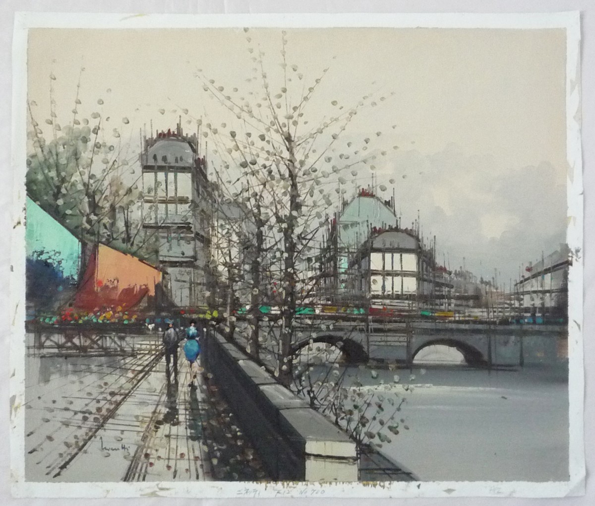 ヨーロッパ絵画 肉筆油絵 F12号 ニネッティ作「パリの街」6_画像2